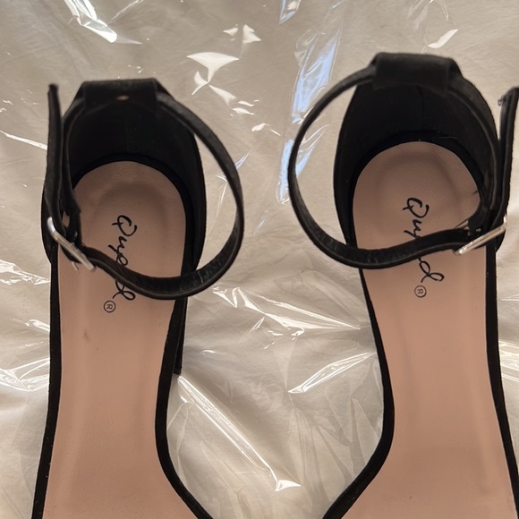 Black Faux Suede Leather 6.5 Glamorous Strappy 4” Heels - Picture 7 of 11